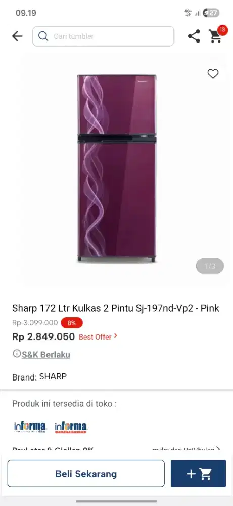 Promo kulkas sharp 2 pintu harga murah