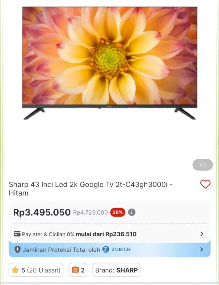Sharp led goegle tv 43 inc