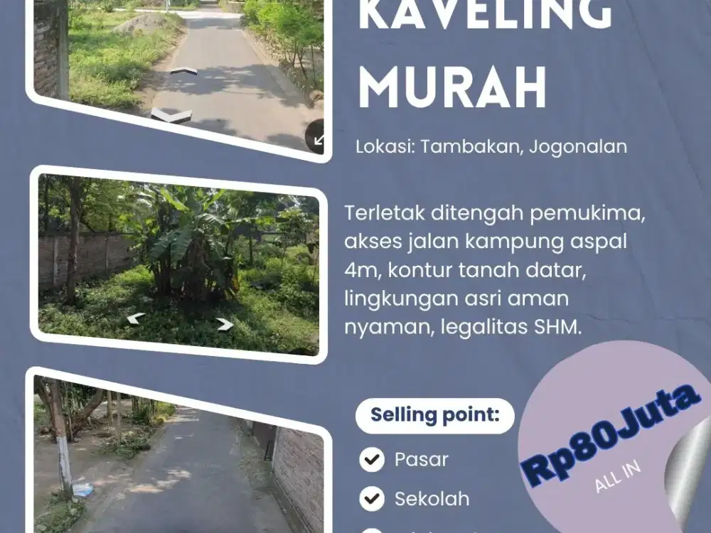 JANGAN SAMPAI KEHABAISA KAVELING MURAH ASRI AREA JOGONALAN