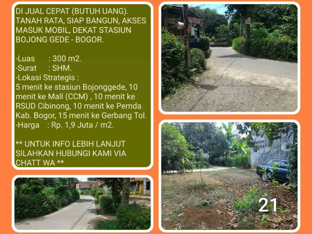 Tanah jual murah 300m2 SHM rata siap bangun strategis dekat stasiun Bojonggede-Bogor. 21