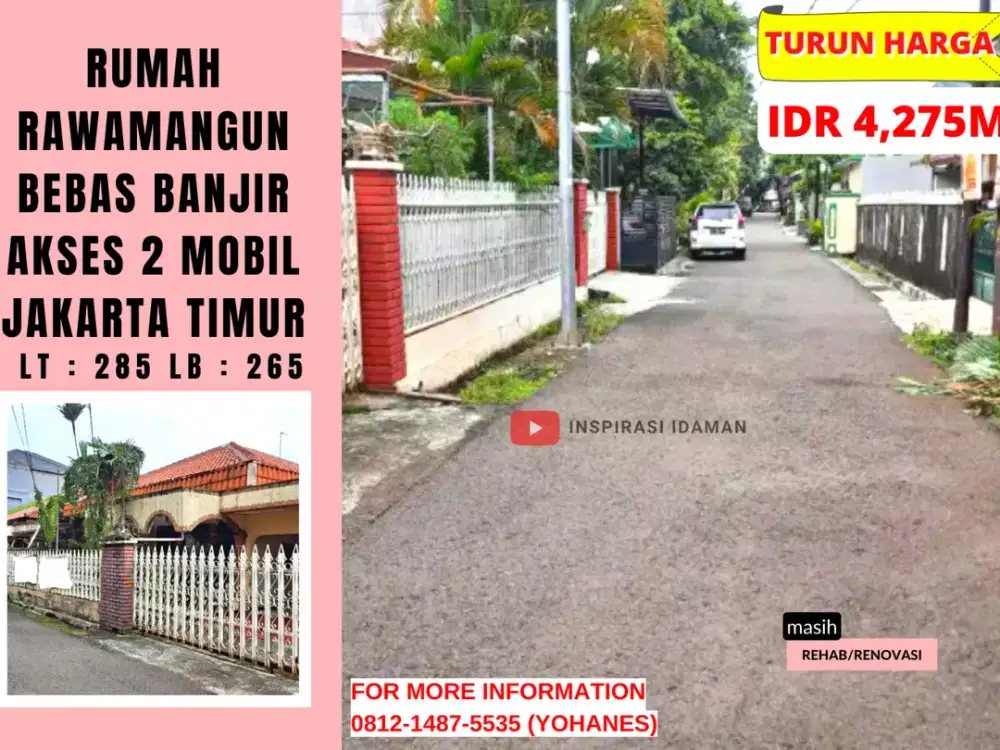 Rumah Rawamangun Bebas Banjir Akses 2 Mobil Jakarta Timur