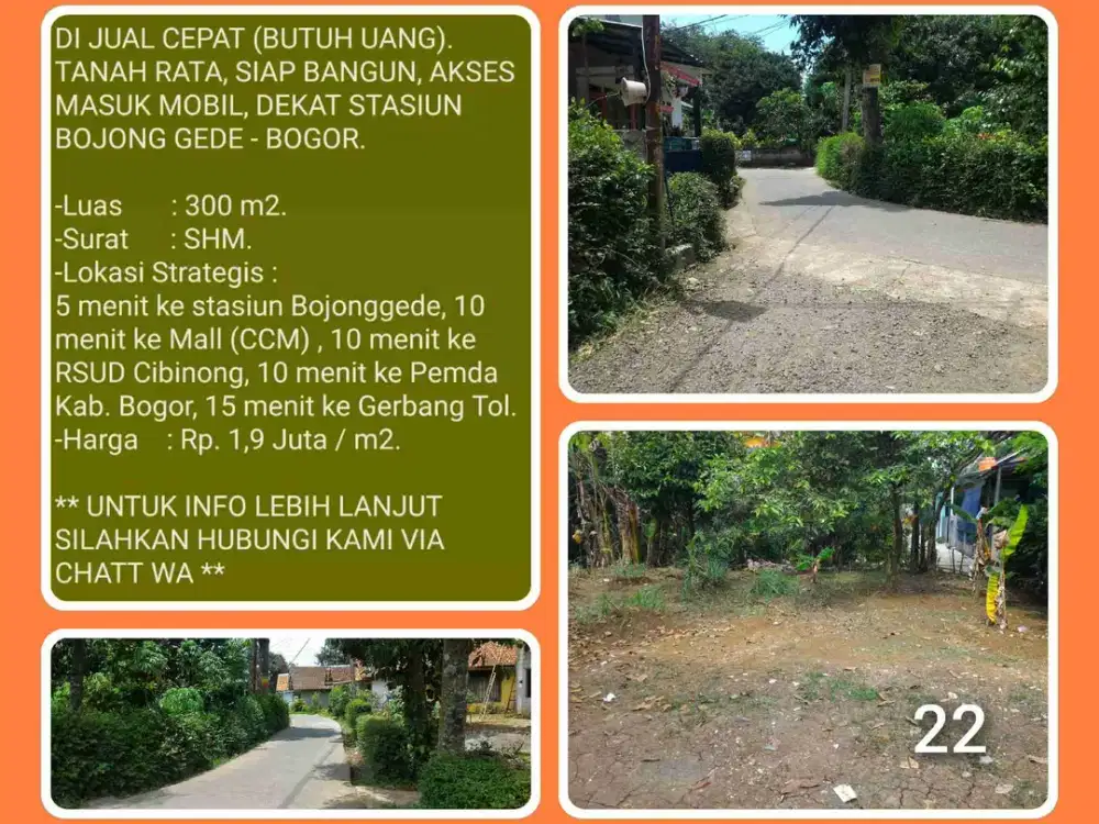 Tanah siap bangun jual murah 300m2 SHM lokasi strategis dekat stasiun Bojonggede -Bogor. 22