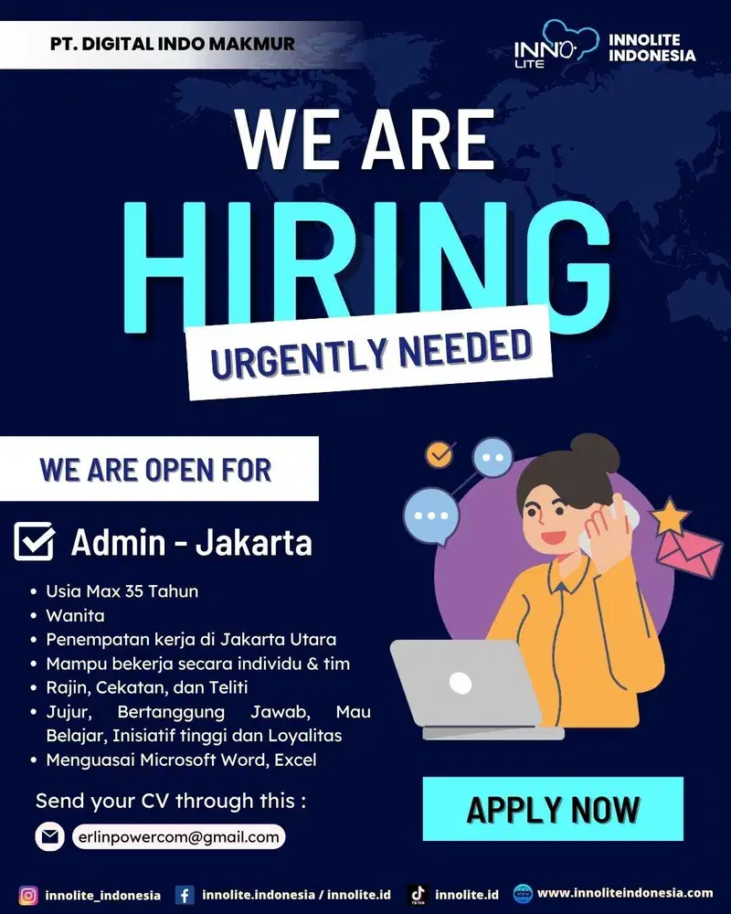 URGENT Lowongan Kerja Staff Admin Jakarta Utara