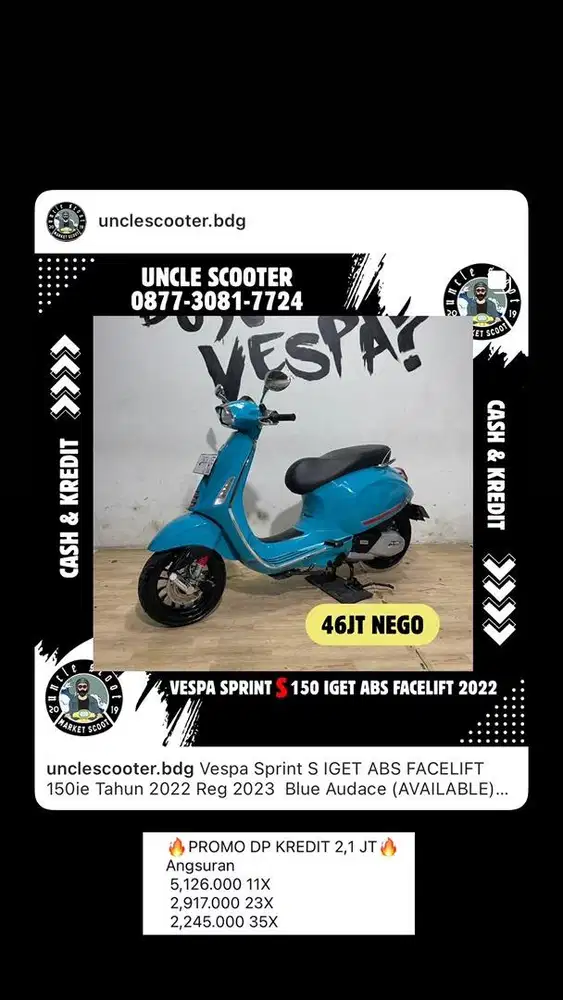 Vespa Sprint S IGET ABS FACELIFT 150ie Tahun 2022