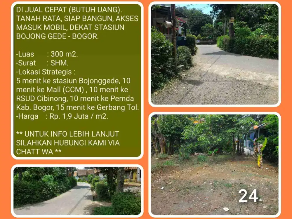 Tanah murah 300m2 SHM akses mobil strategis ke tol dan stasiun Bojonggede -Bogor. 24