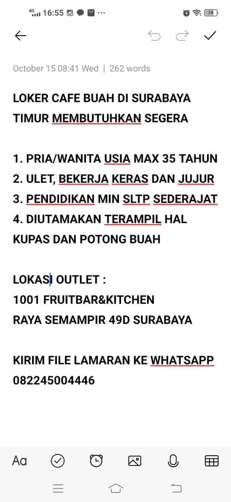 LOKER CAFE BUAH DI SURABAYA TIMUR MEMBUTUHKAN SEGERA