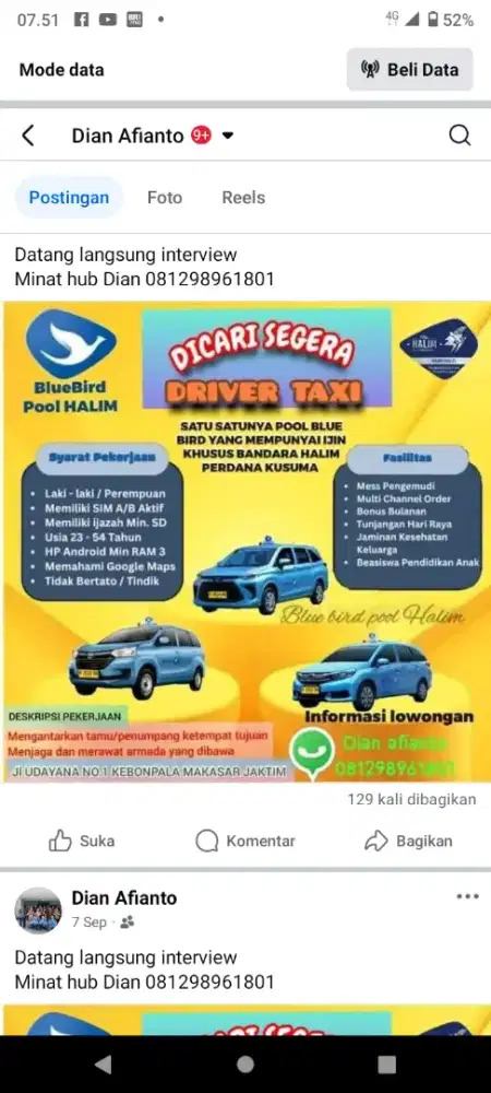 LOWONGAN DRIVER BLUEBIRD POOL HALIM