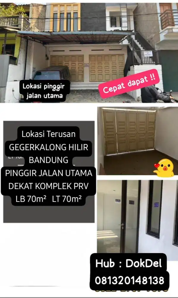 DIJUAL RUKO LOKASI TERUSAN GEGERKALONG HILIR BANDUNG