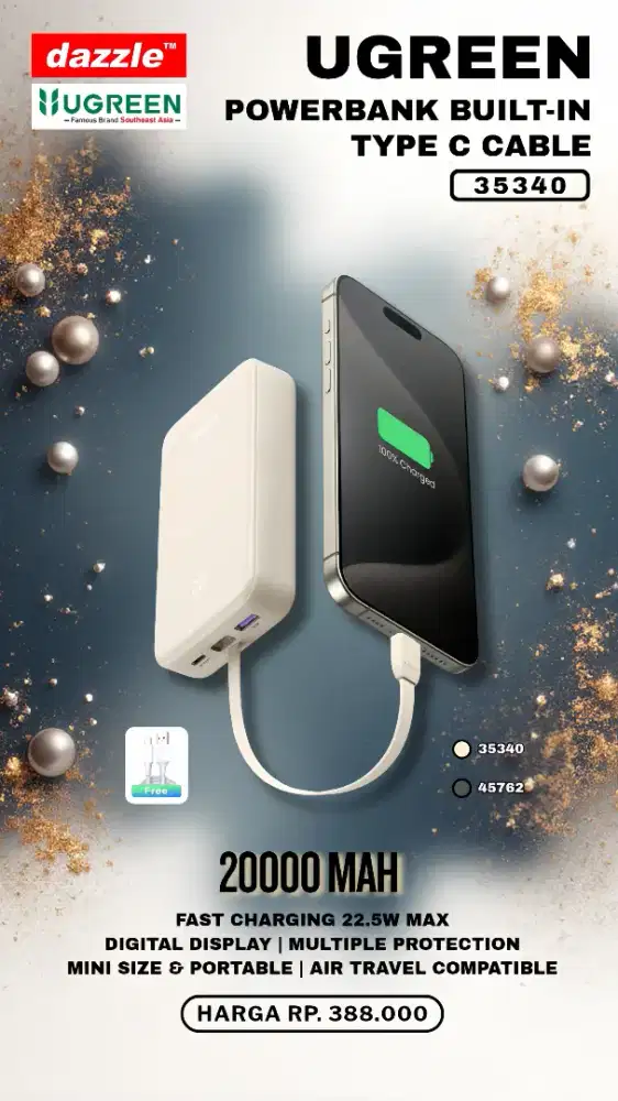 UGREEN POWERBANK BUILT-IN TYPE C 20.000MAH