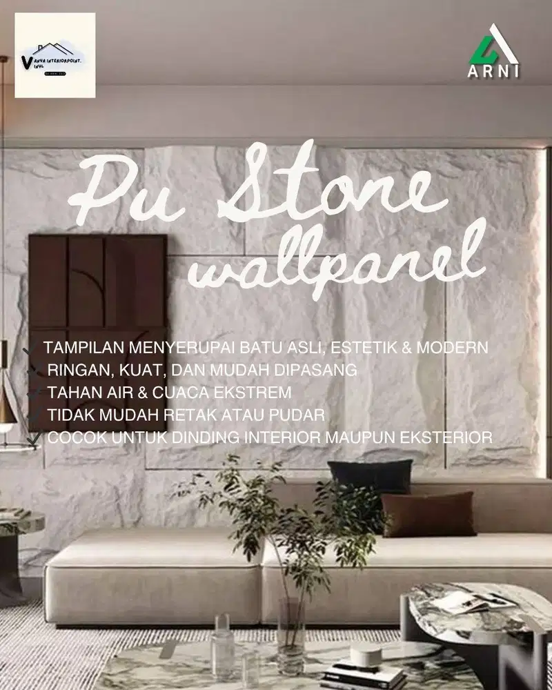 PU Stone Wallpanel – Panel Dinding Motif Batu Asli, Estetik & Tahan La