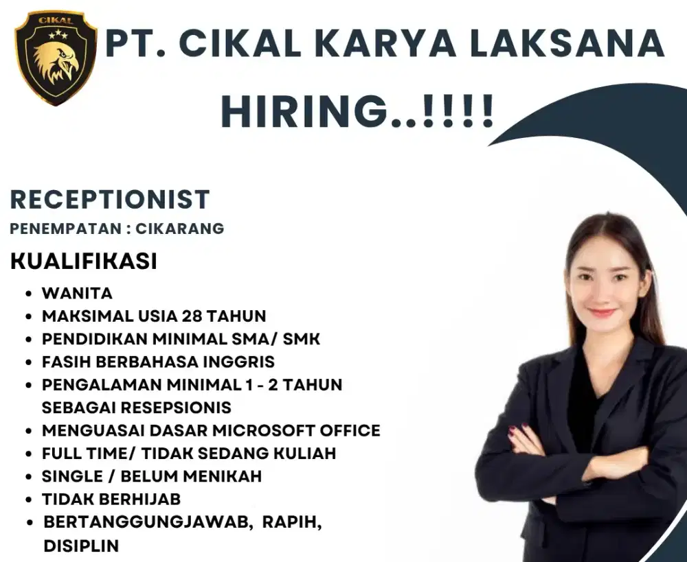 DI BUTUH KAN SEGERA RECEPSIONIS