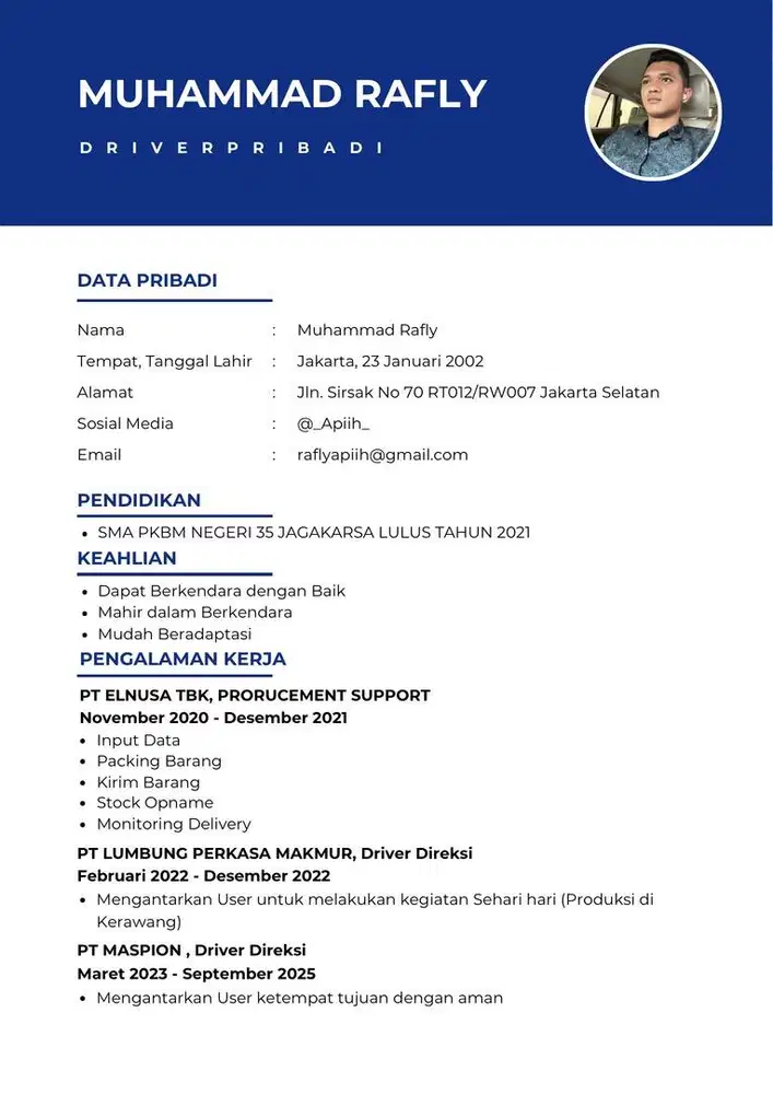 Driver Pribadi/Freelance