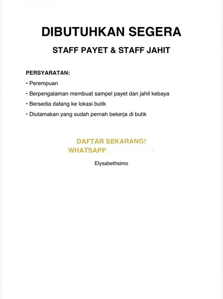 Lowongan Kerja Payet & Menjahit