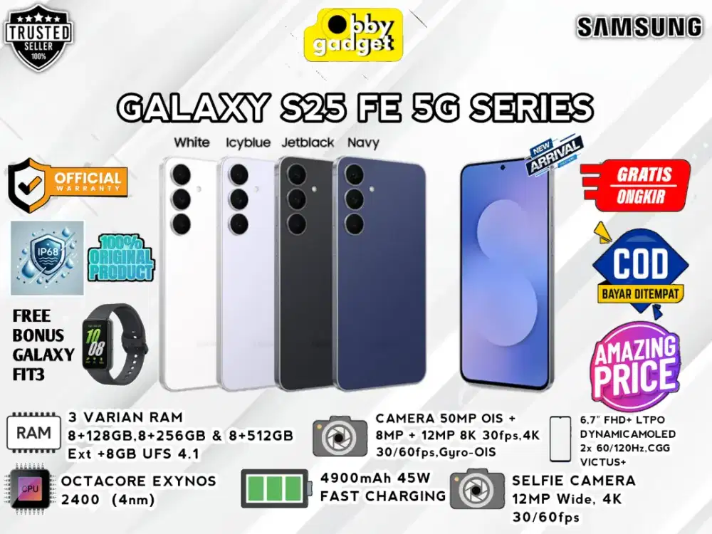 Samsung S25 FE 5G 8+256GB,Free Galaxy Fit3,Baru fresh Garansi resmi