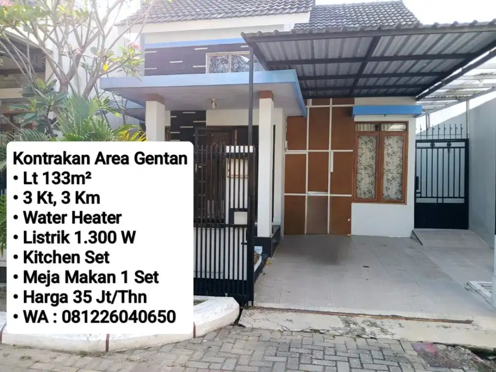 Sewa Rumah Di Perum Cluster Gentan 3 Kamar Jalan Simpangan 4 Mobil