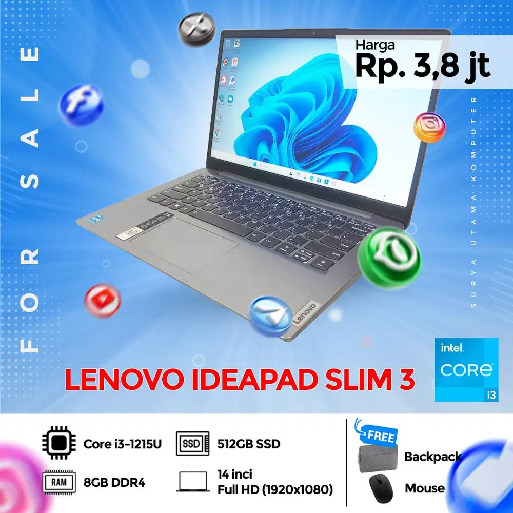 LENOVO IDEAPAD SLIM 3 (SECOND BERKUALITAS & BERGARANSI)
