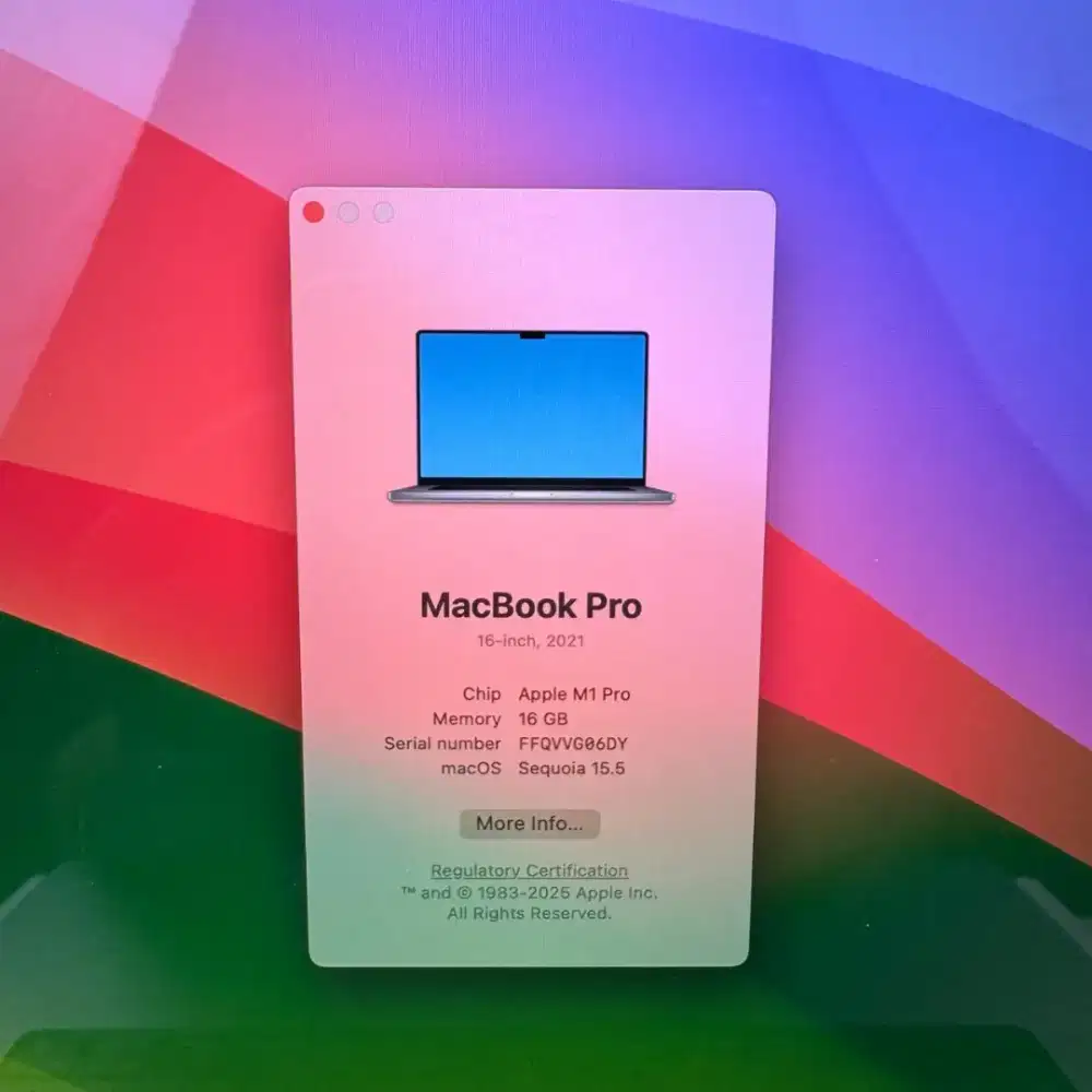 Macbook M1 pro 16 inch Ram 16 Ssd 512 Full set buat desain editing