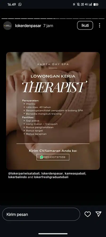 Di cari Spa THERAPIST