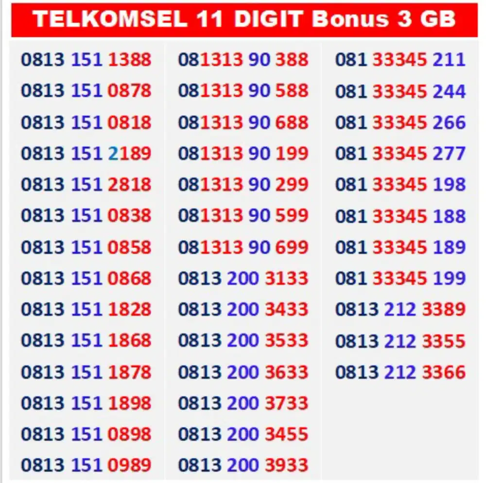 Simpati 11 12 digit mulai 150K