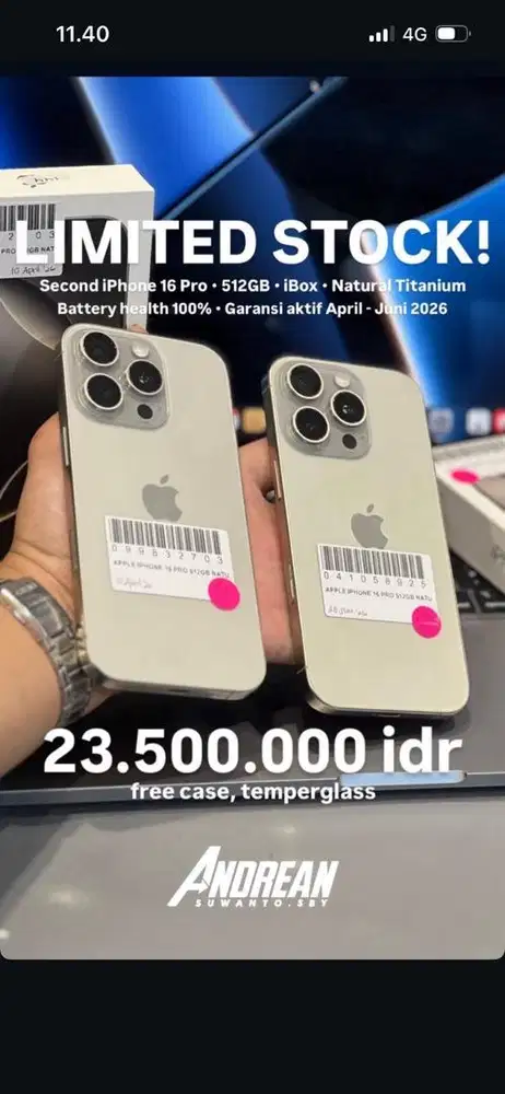 Iphone 16 pro 512gb ibox garansi sampai april 2026