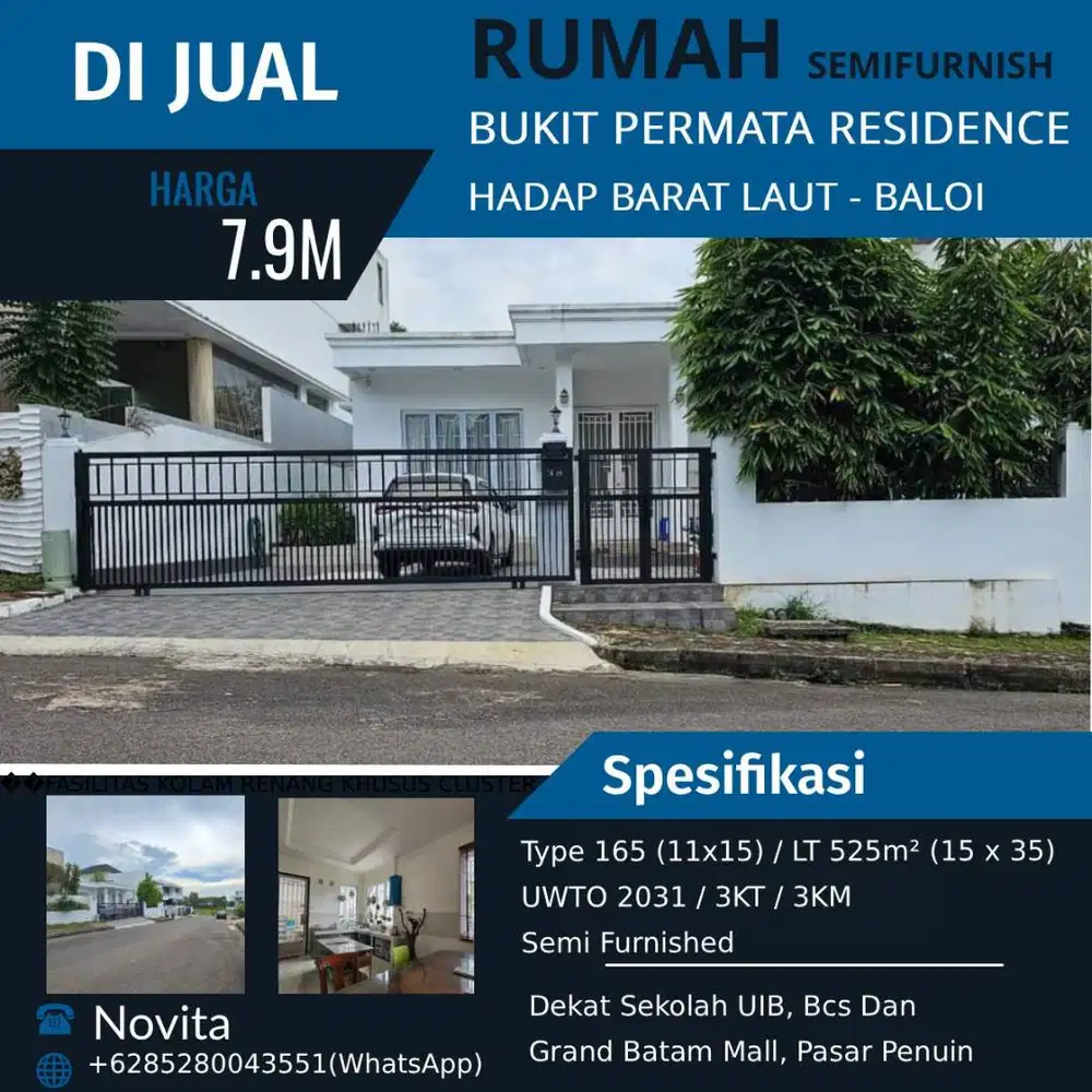 Rumah BUKIT PERMATA RESIDENCE Hadap Barat Laut BALOI