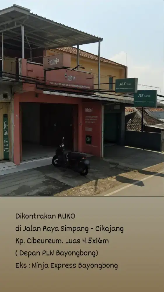 Dikontrakan / Dijual Ruko Strategis di Jalan Simpang-Cikajang