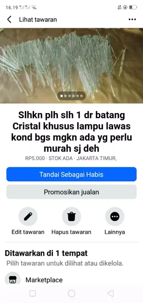 Slhkn plh slh 1 dr batang Cristal lampu lawas mgkn ada yg perlu murah