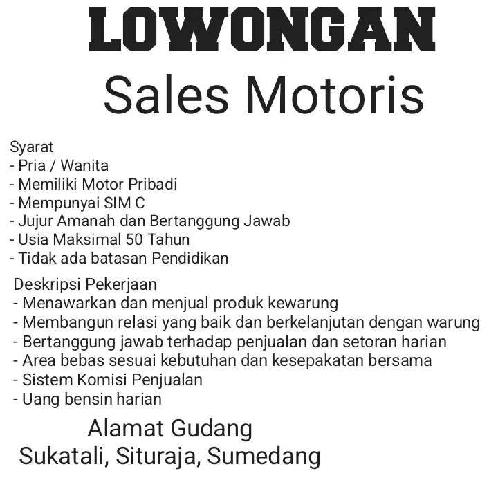 Lowongan Sales Motoris