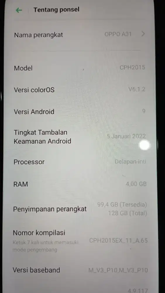 Oppo A31 4/128 hitam, minus pemakaian aja.