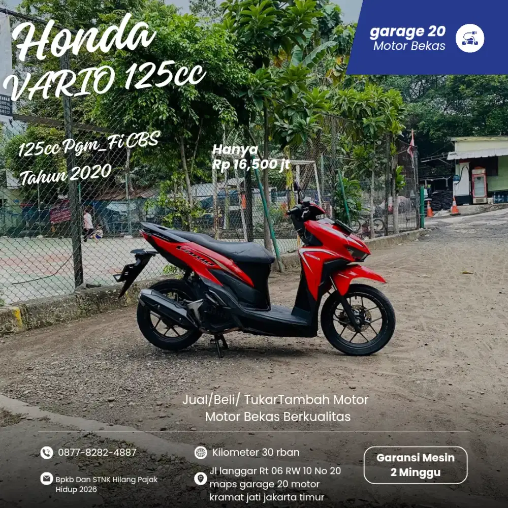 Honda Vario 125cc CBS Pgm_Fi Tahun 2020 Pajak Hidup