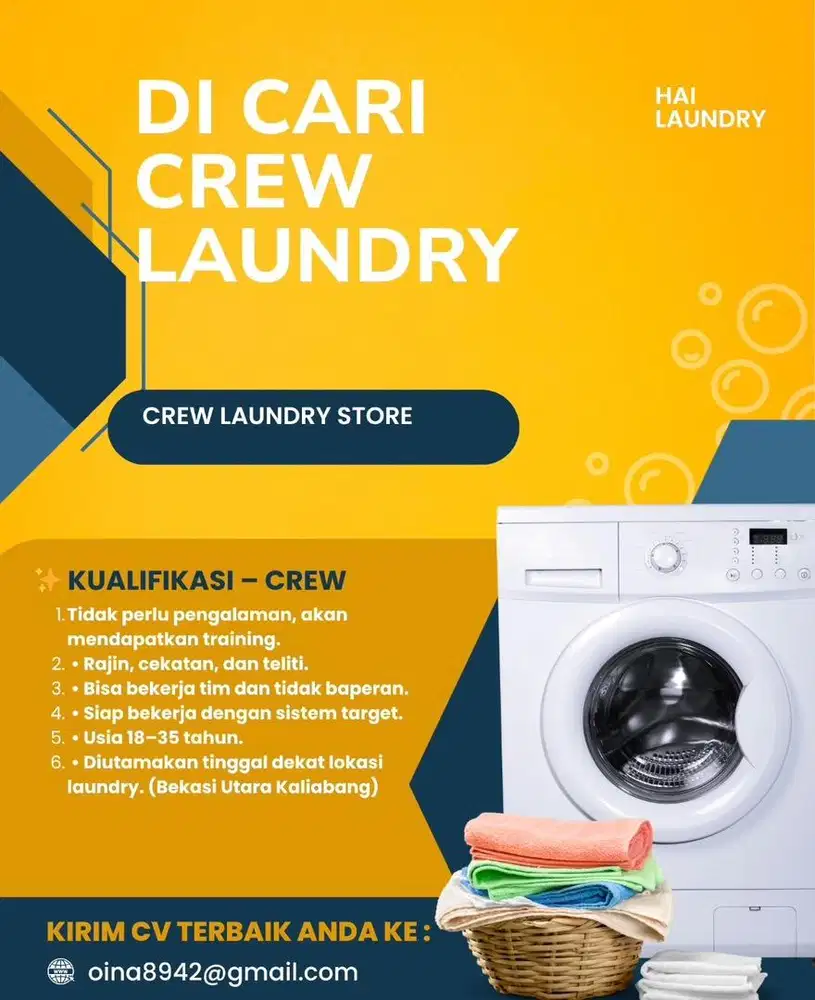 LOWONGAN KERJA – HAI LAUNDRY KALIABANG BEKASI UTARA