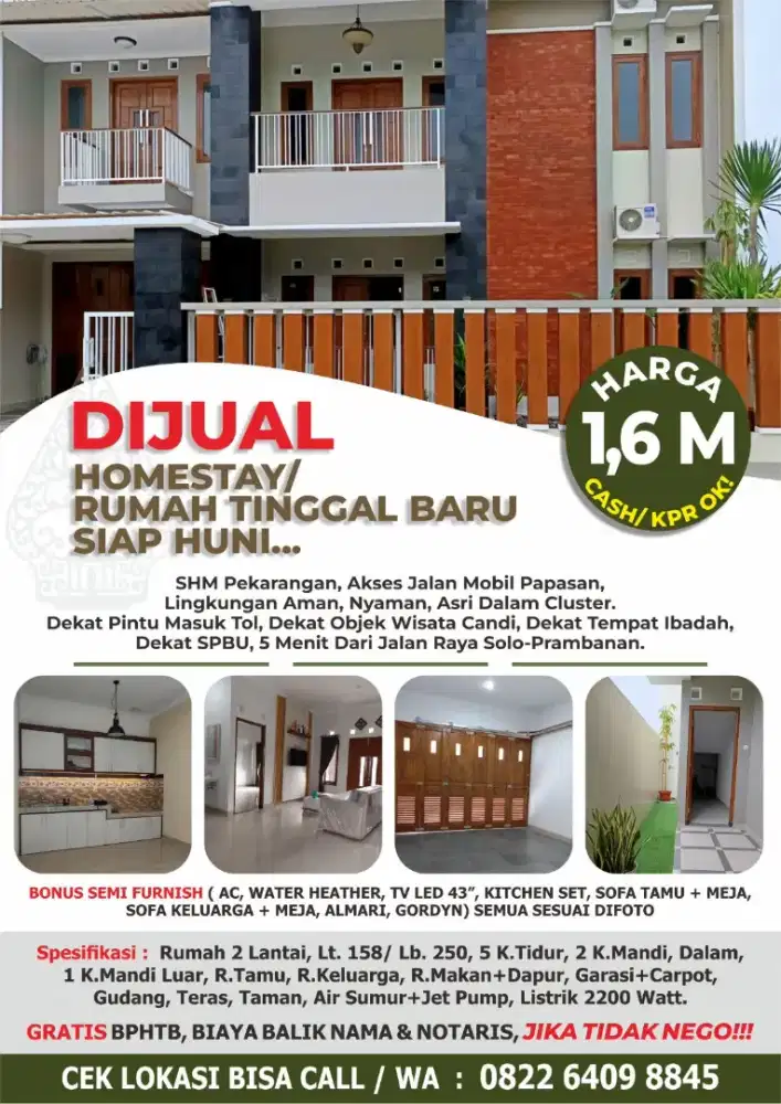 DIJUAL RUMAH TINGGAL dan atau HOMESTAY BARU SIAP HUNI