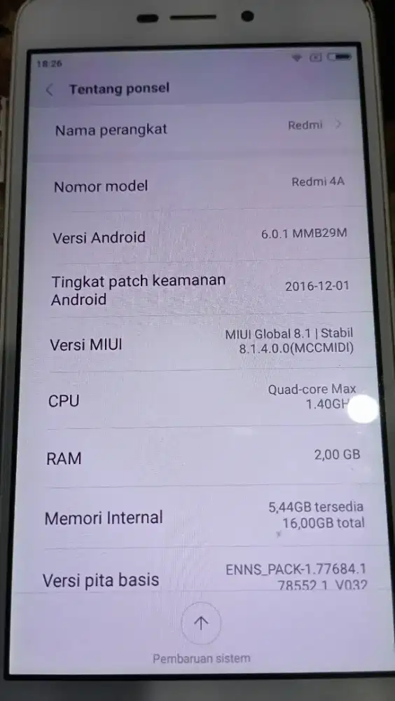 Redmi 4a 2/16 minus pemakaian hp jadul