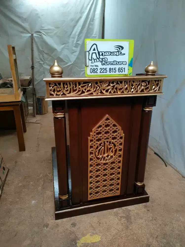 Mimbar masjid podium minimalis full kayu jati