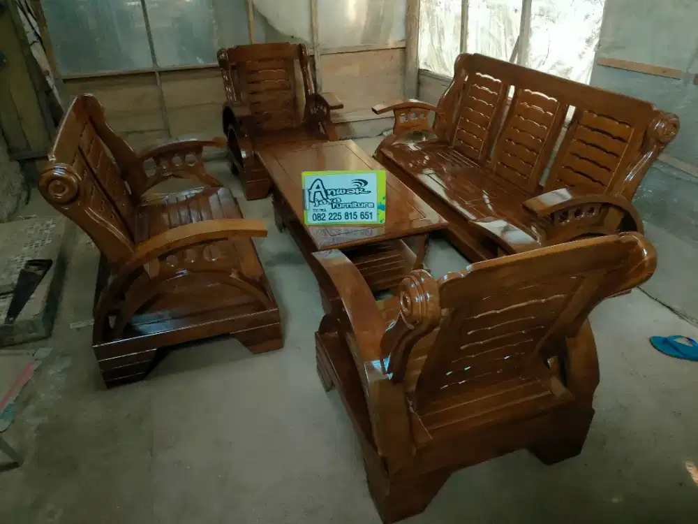 Kursi tamu minimalis becak full kayu jati