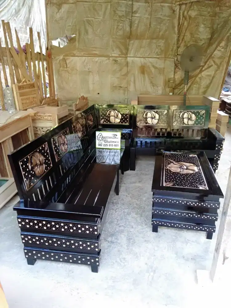 Kursi tamu sudut minimalis robot full kayu jati