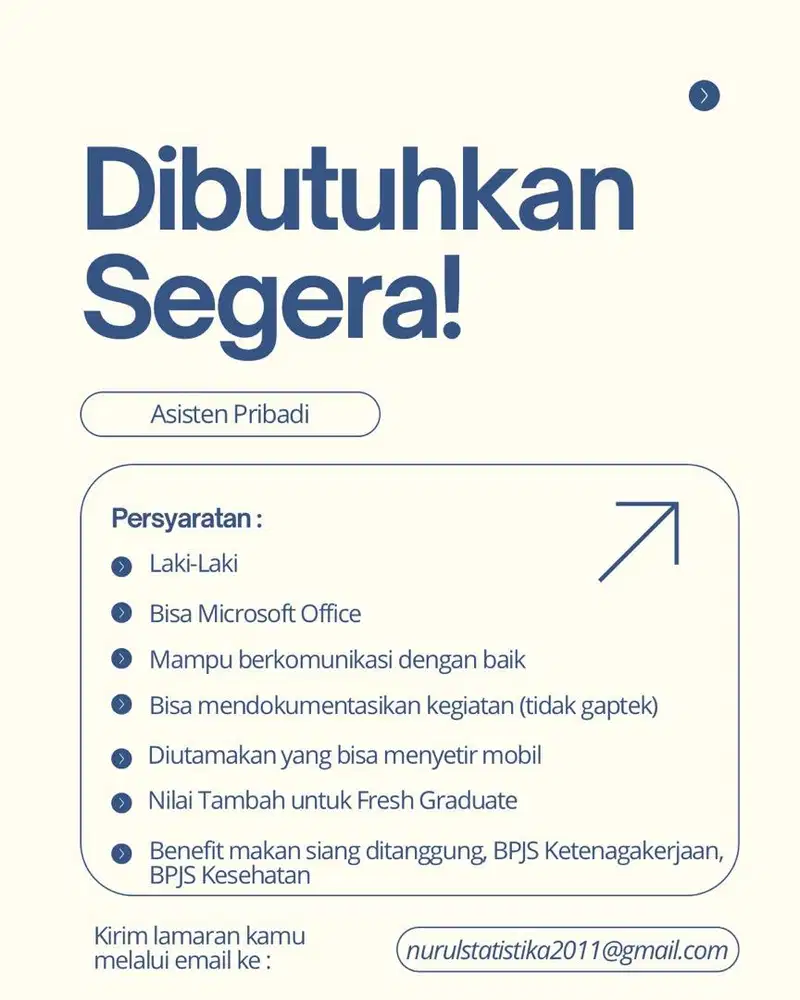 Lowongan kerja Dibutuhkan asisten pribadi