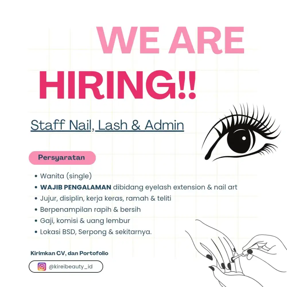 DIBUTUHKAN SEGERA STAFF EYELASH & ADMIN