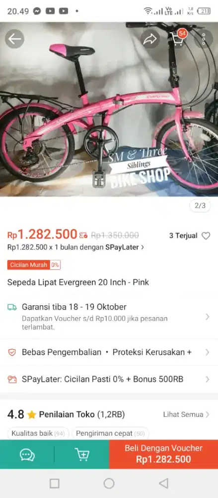 Sepeda Lipat 20 Evergreen.