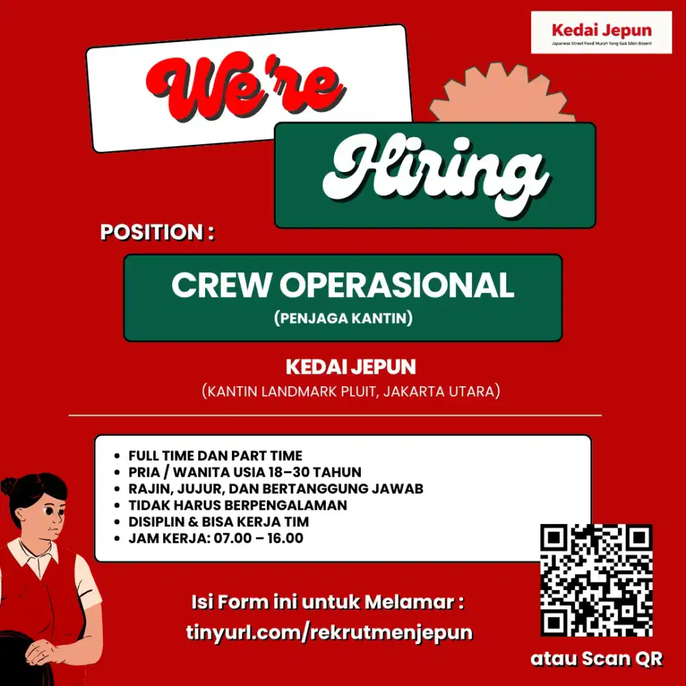DIBUTUHKAN PENJAGA KANTIN CREW OPERASIONAL FULL TIME ATAU PART TIME