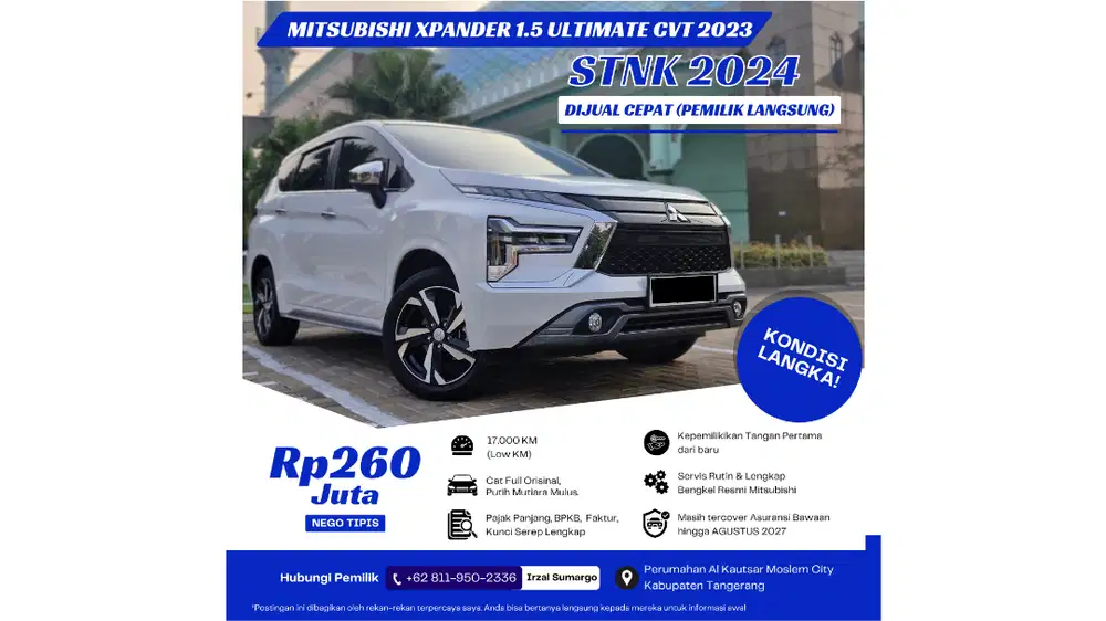 Xpander Ultimate 2023 AT Low KM Istimewa Bonus Asuransi Aktif 2027