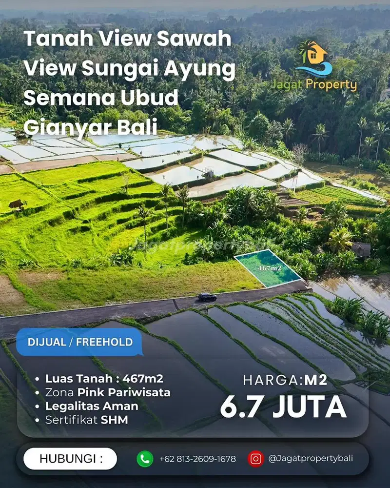 Dijual Tanah Lokasi Semana View Sawah Terasering dan View Sungai Ayung