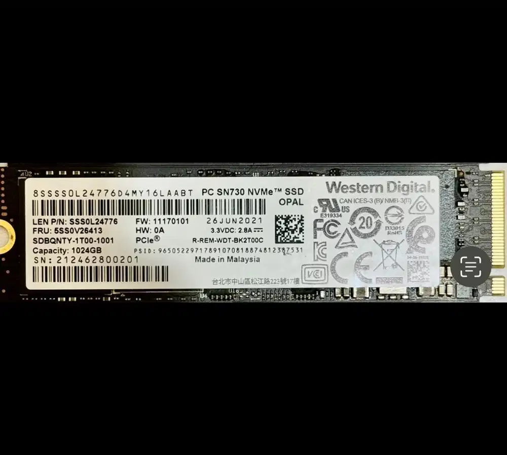 SSD NVME PCIe Western Digital 1 TB pc sn730 copotan
