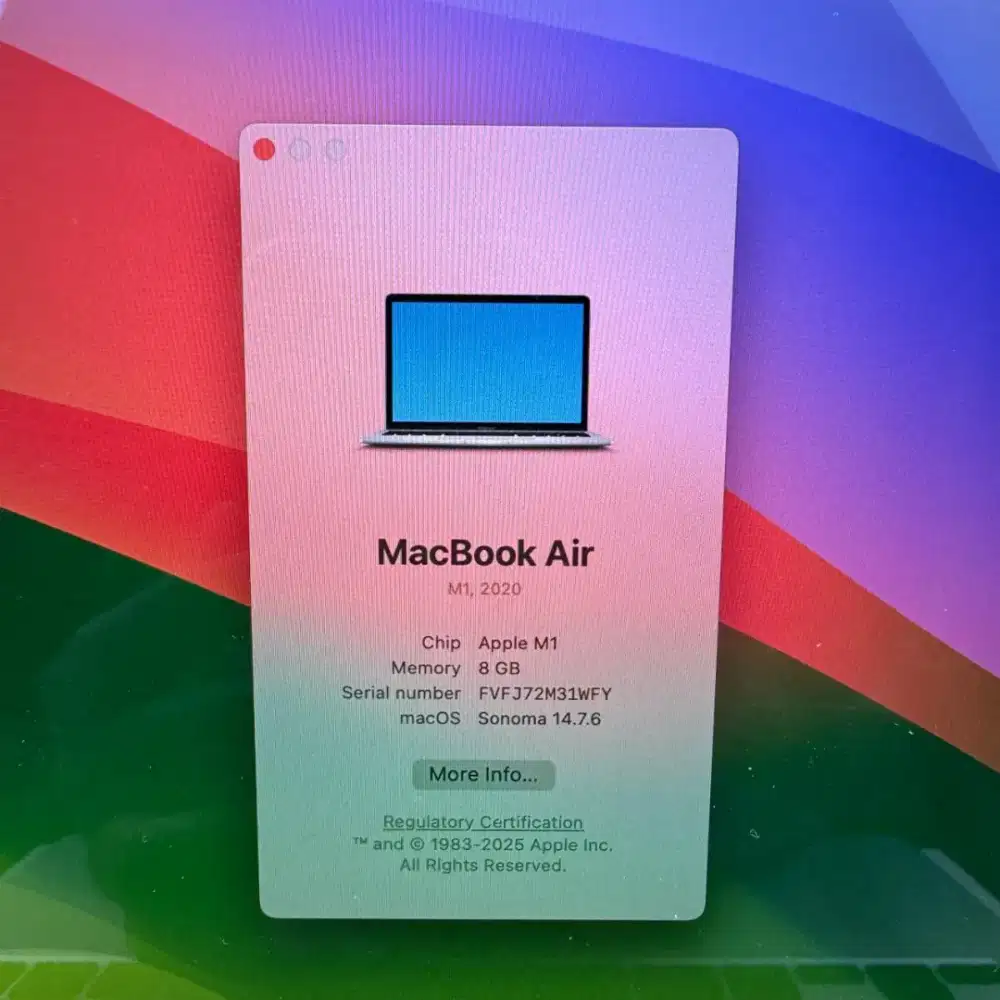Macbook Air M1 13 Inch Ram 8 Ssd 256  lengkap full set silver mulus