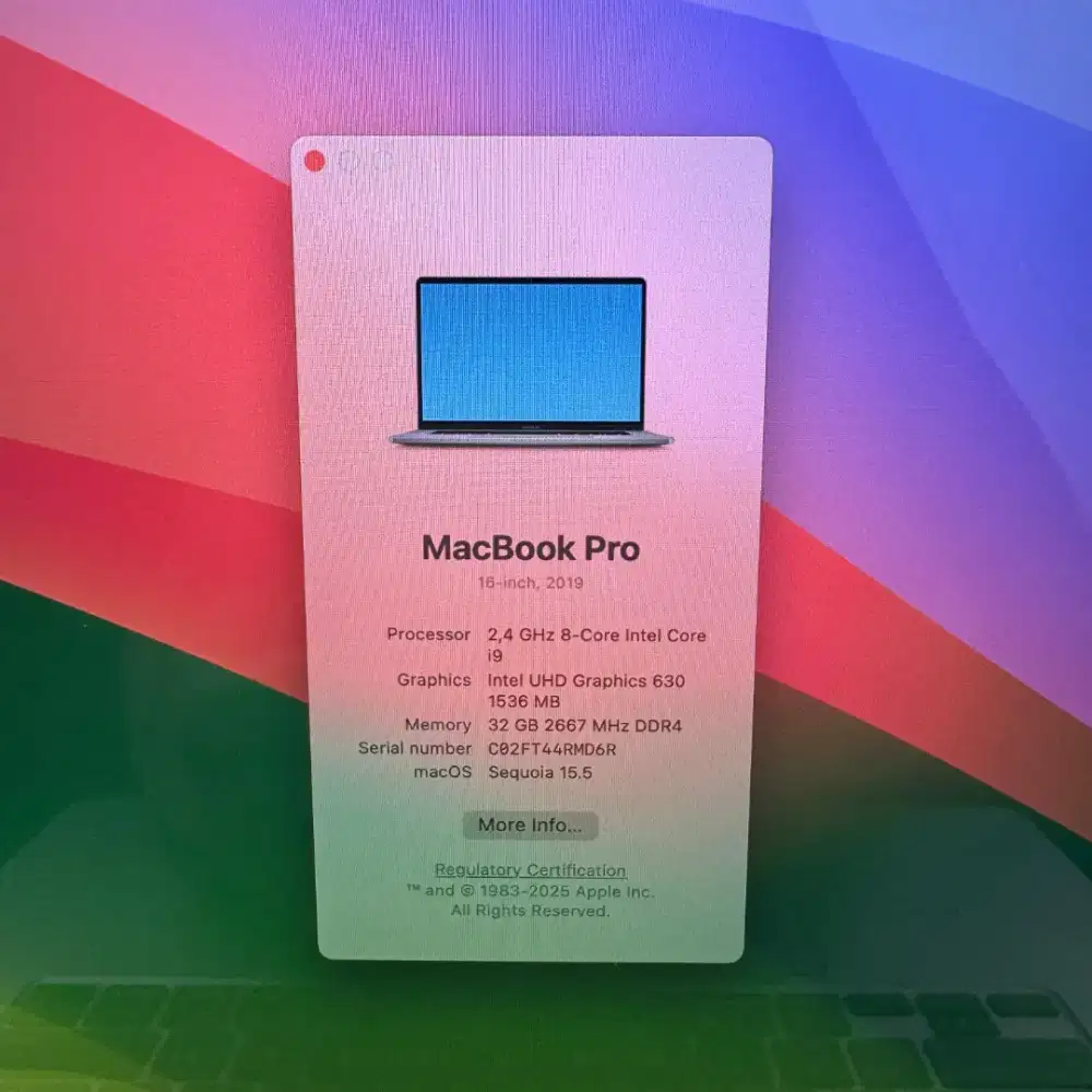 Macbook Pro 2019 layar 16 Inch Ram 32 Ssd 512 Core I9 lengkap full set