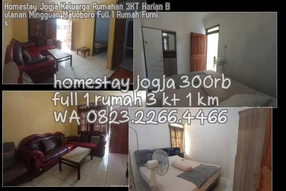 Homestay Jogja Keluarga Rumahan 3KT Harian Bulanan Mingguan Malioboro