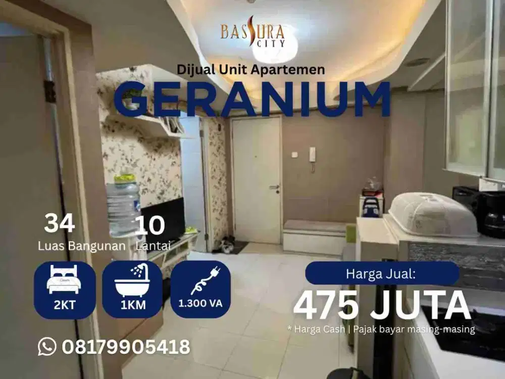 Jual 2BR Furnished tower Geranium hadap kolam apartemen Bassura City call Maula