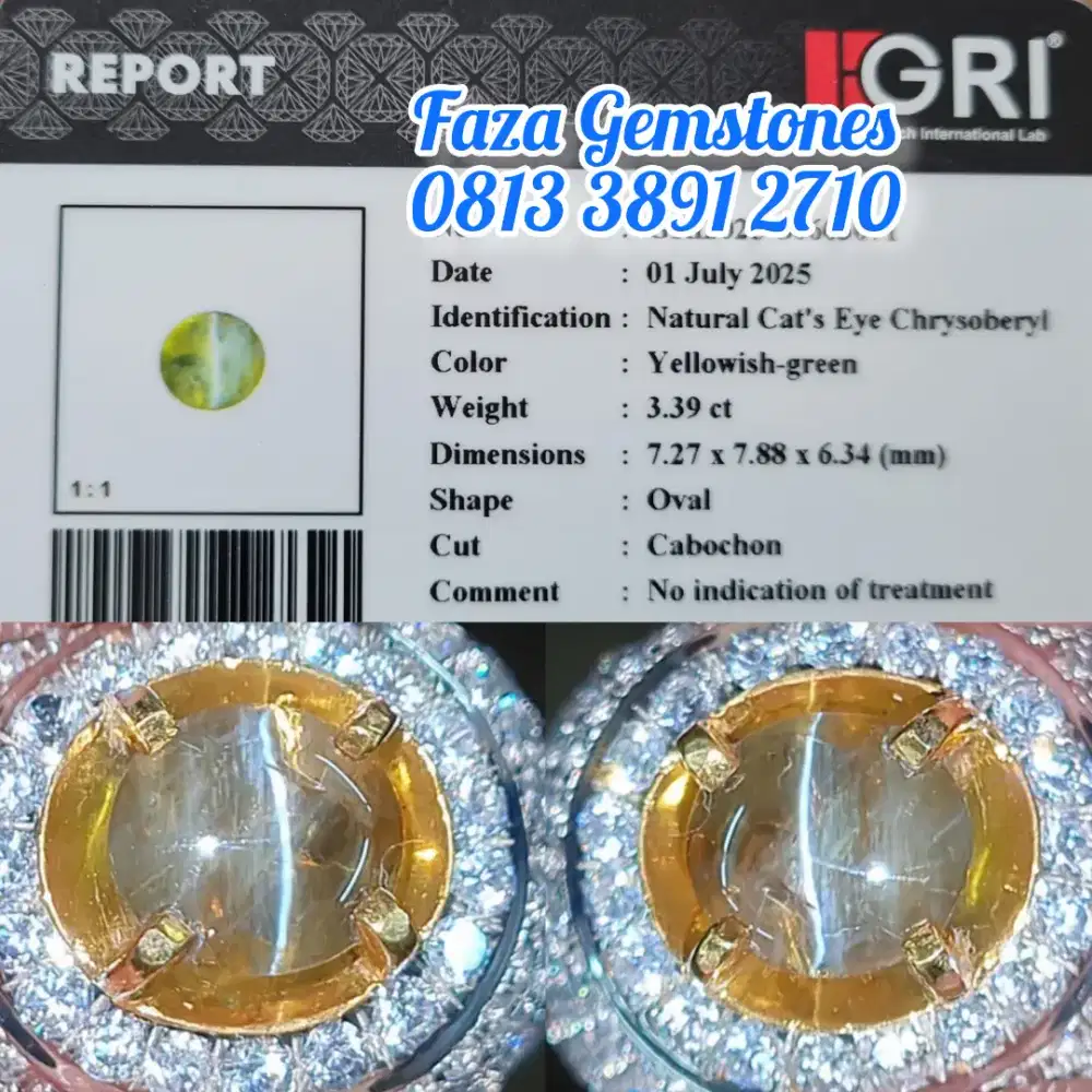 Natural Cats Eye Chrysoberyl, Tali Tajam, Christal, harga terjangkau