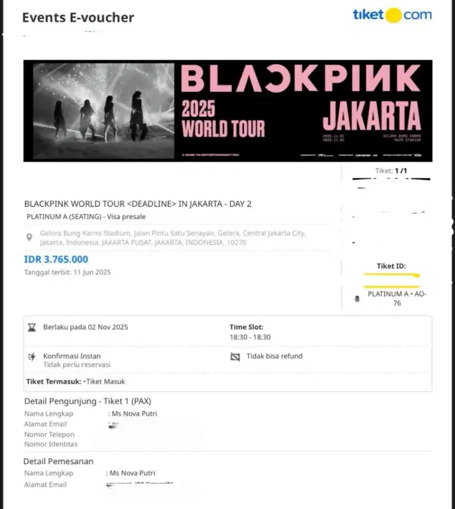 TIKET BLACKPINK CONCERT DAY 2 - PLATINUM A SEATING (CHEAP PRICES)
