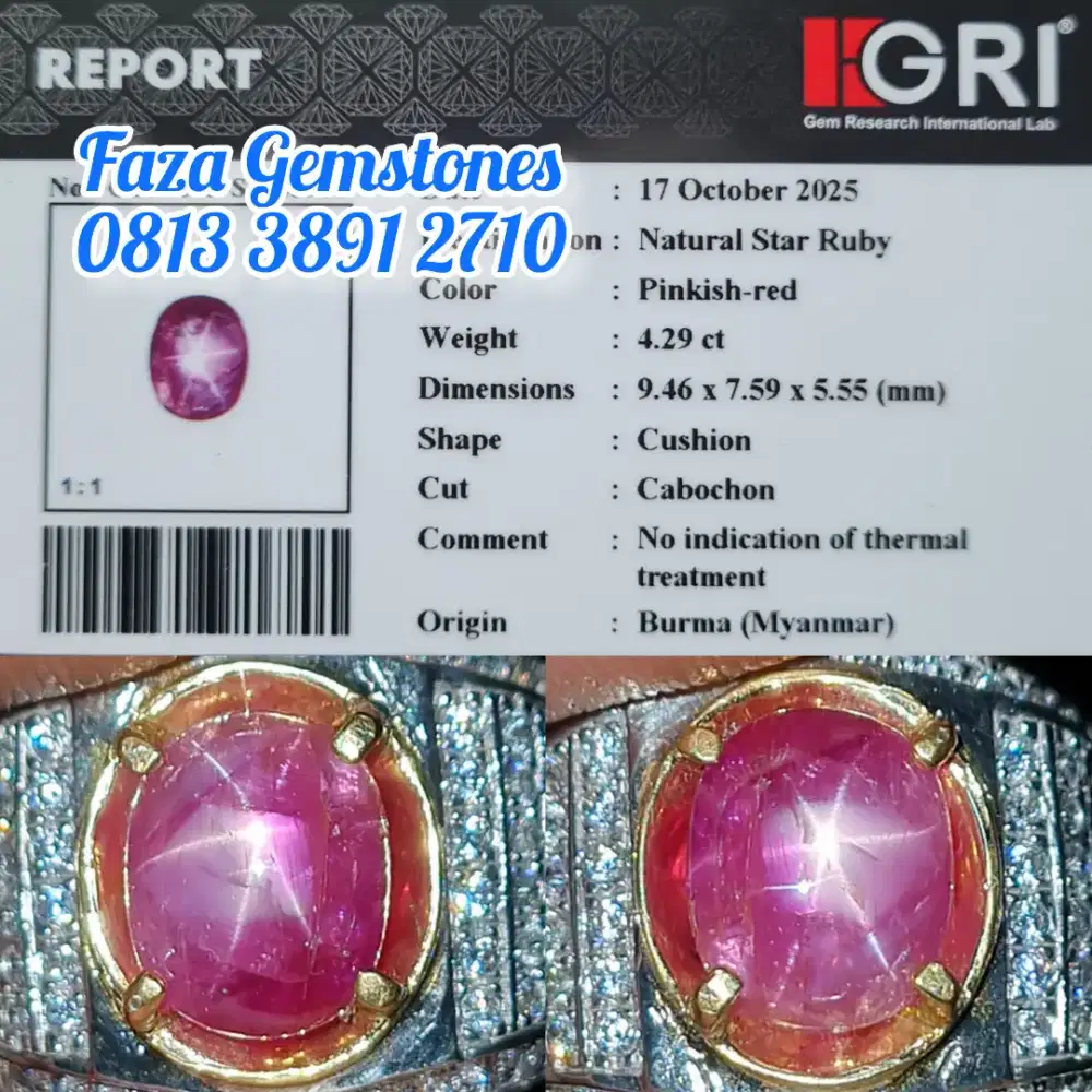 Star Ruby Burma No heated, Star mayung, body glass, warna solid